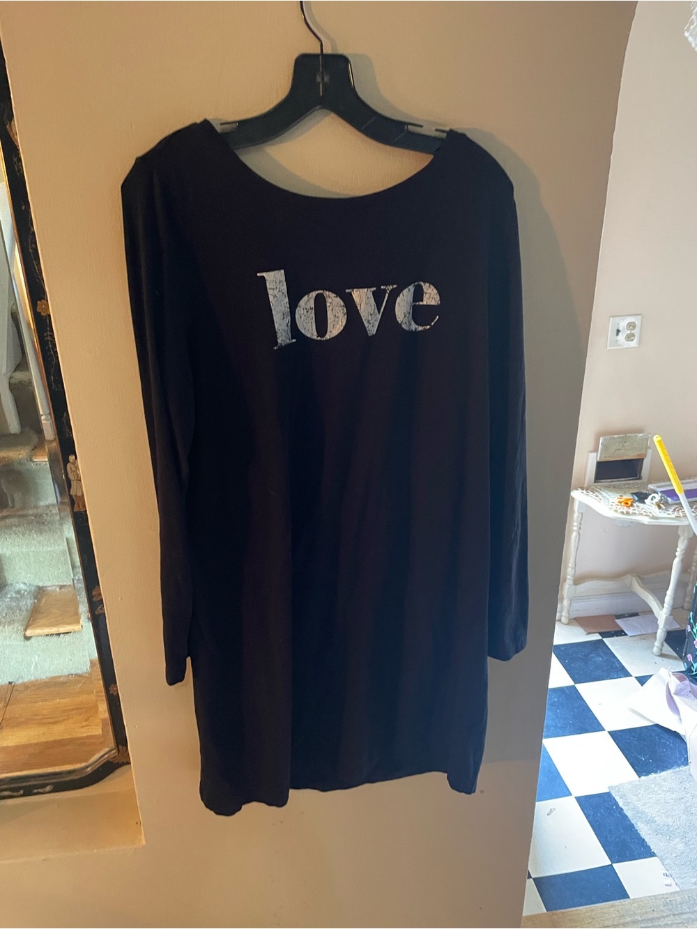 Women's Black 'Love' Long-Sleeve Nightshirt or tunic